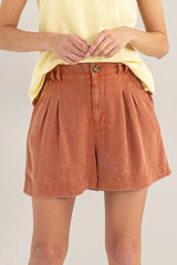 Clay Brown High Waist Pleated Linen Shorts, Shorts, $ 25.00, A Moment Of Now™