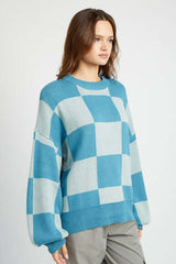 Bubble Sleeves Checker Sweater | Trendy & Cozy Fashion, Sweaters, $ 65.00, A Moment Of Now™