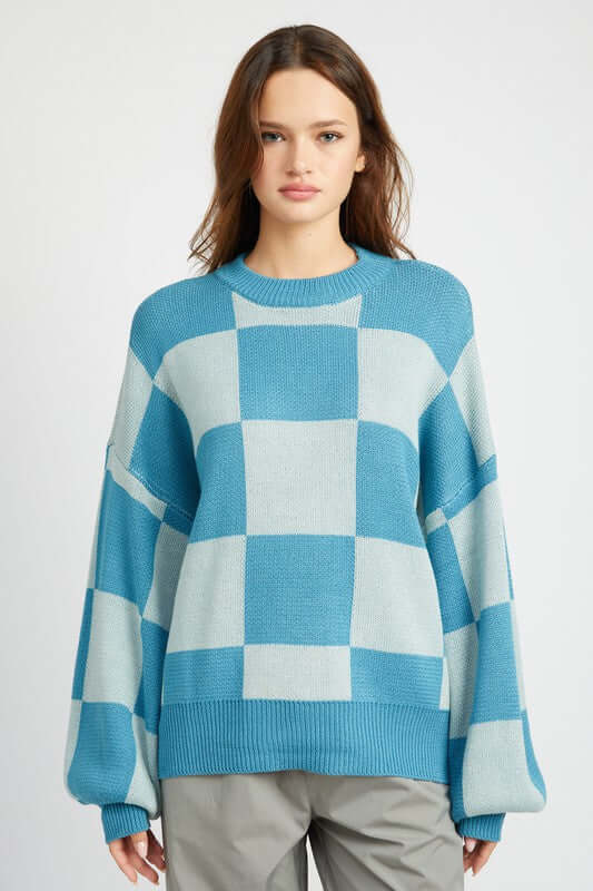 Bubble Sleeves Checker Sweater | Trendy & Cozy Fashion, Sweaters, $ 65.00, A Moment Of Now™