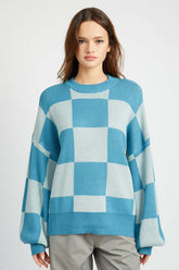 Bubble Sleeves Checker Sweater | Trendy & Cozy Fashion, Sweaters, $ 65.00, A Moment Of Now™