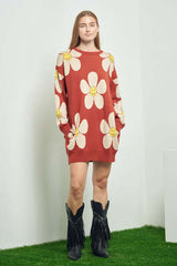 HAPPY FACE FLORAL PRINT KNIT SWEATER – Stylish & Comfy, Sweater Dresses, $ 69.00, A Moment Of Now™