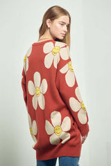 HAPPY FACE FLORAL PRINT KNIT SWEATER – Stylish & Comfy, Sweater Dresses, $ 69.00, A Moment Of Now™