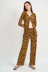 Brown Micro Pleat Lounge Printed Pants - Chic Comfort, Pants, $ 61.95, A Moment Of Now™