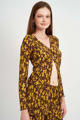 Brown Button Front Printed Plisse Top - Chic Fashion, Shirts, $ 58.95, A Moment Of Now™