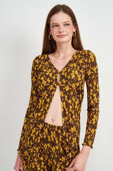 Brown Button Front Printed Plisse Top - Chic Fashion, Shirts, $ 58.95, A Moment Of Now™
