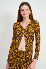 Brown Button Front Printed Plisse Top - Chic Fashion, Shirts, $ 58.95, A Moment Of Now™