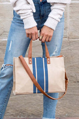 Black & Navy Canvas Stripe Tote Shoulder Bag, Handbags, $ 64.95, A Moment Of Now™
