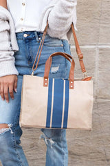 Black & Navy Canvas Stripe Tote Shoulder Bag, Handbags, $ 64.95, A Moment Of Now™