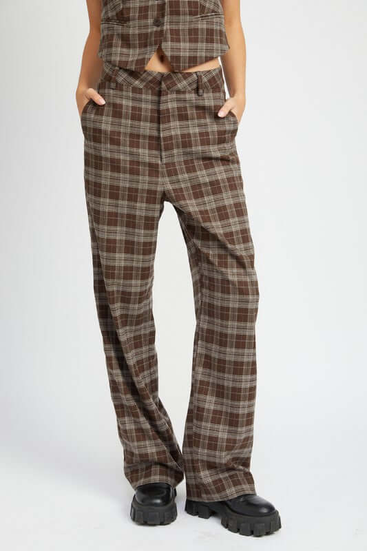 PLAID HIGH WAIST TROUSERS, Pants, $ 65.00, A Moment Of Now™