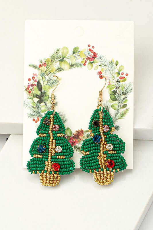 Handmade Beaded Christmas Tree Holiday Drop Earrings, Earrings, $ 25.95, A Moment Of Now™