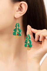 Handmade Beaded Christmas Tree Holiday Drop Earrings, Earrings, $ 25.95, A Moment Of Now™
