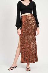 Brown Sequins High Waist Maxi Party Skirt, Skirts, $ 105.95, A Moment Of Now™