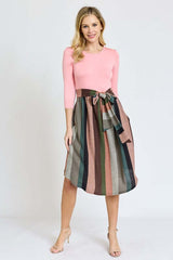 Quarter Sleeve Stripe Sash Midi Dress - Chic & Comfortable, Dresses, $ 54.95, A Moment Of Now™