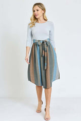 Quarter Sleeve Stripe Sash Midi Dress - Chic & Comfortable, Dresses, $ 54.95, A Moment Of Now™