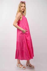 Fuchsia Ruffled A-Line Tired Midi Cami Dress, Dresses, $ 49.00, A Moment Of Now™