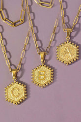 2 Row Brass Double Sided Hexagon Initial Necklace, Necklaces, $ 19.00, A Moment Of Now™