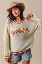 SO ME Thanksgiving Grateful Stitch Sweater, Sweaters, $ 48.00, A Moment Of Now™