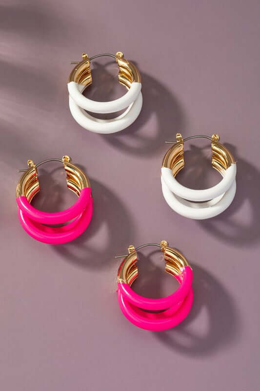 Triple Layer Tube Hoop Earrings with Enamel Coating, Earrings, $ 12.95, A Moment Of Now™