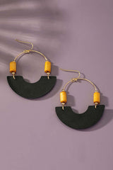 Leather and Metal Arch Earrings with Wood Bead, Earrings, $ 12.95, A Moment Of Now™