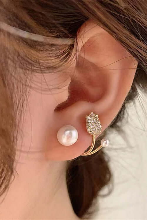 Front and Back Faux Pearl Flower Ear Cuff Jacket, Earrings, $ 8.95, A Moment Of Now™