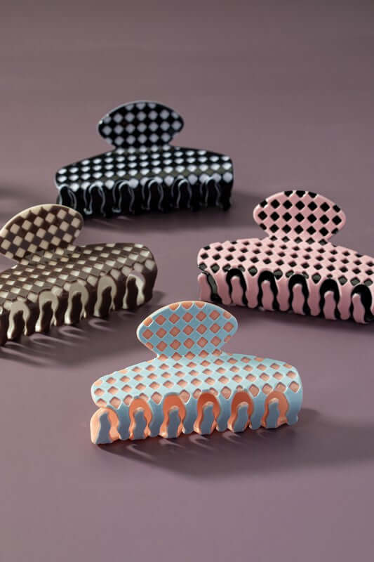 Checker Pattern Hair Claw Clip - Stylish & Functional, , $ 15.00, A Moment Of Now™