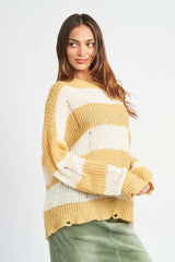 Yellow White Striped Distressed Knit Top, Tops, $ 65.95, A Moment Of Now™