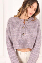 Stylish Melange Cropped Sweater Top for Trendsetters, Sweaters, $ 55.00, A Moment Of Now™
