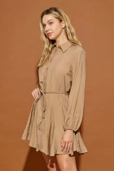Taupe Twisted Belt Long Sleeve Shirt Dress, Dresses, $ 65.00, A Moment Of Now™