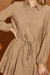 Taupe Twisted Belt Long Sleeve Shirt Dress, Dresses, $ 65.00, A Moment Of Now™