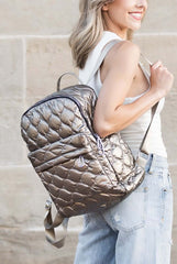 Jade Metallic Puffer Quilted Backpack - Trendy & Stylish, Backpacks, $ 76.95, A Moment Of Now™