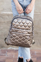 Jade Metallic Puffer Quilted Backpack - Trendy & Stylish, Backpacks, $ 76.95, A Moment Of Now™