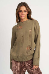 Distressed Oversized Sweater - Trendy & Comfy, Sweaters, $ 65.00, A Moment Of Now™