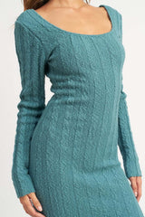 Square Neck Ribbed Midi Sweater Dress in Green / Brown, Sweater Dresses, $ 94.95, A Moment Of Now™