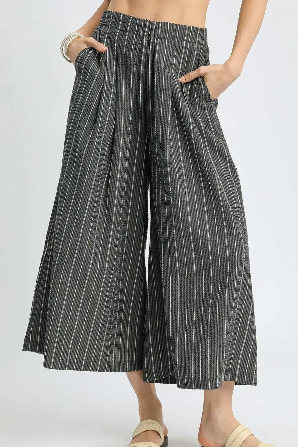 Black Pinstripe Crop Palazzo Wide Leg Pants, Pants, $ 60.00, A Moment Of Now™