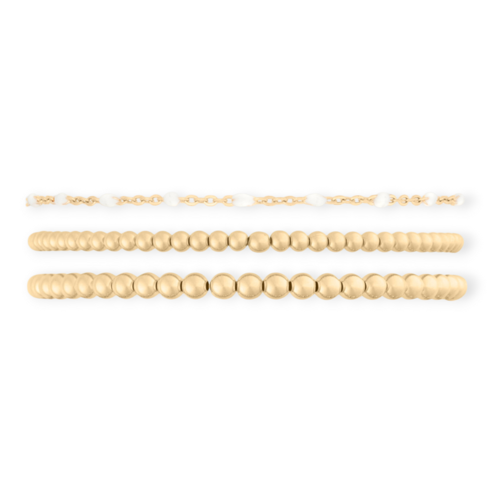 White Daisy Juno Triple Bracelet Stack | 14K Gold Filled, Bracelets, $ 143.00, A Moment Of Now™