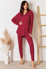 Serene Notched Long Sleeve Top and Pants Loungewear Set, Outfit Sets, $ 35.00, A Moment Of Now™