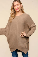 Taupe Side Slit Texture Sweater – Stylish & Cozy, Sweaters, $ 45.00, A Moment Of Now™
