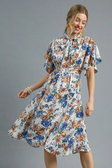 Royal Blue Floral Print Flutter Sleeve Dress, Dresses, $ 65.00, A Moment Of Now™