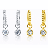 1CTW Created Moissanite Beaded Hoop Drop Earrings in 14kt Gold Over Sterling Silver - Round or Cushion Cut, Earrings, $ 299.00, A Moment Of Now™
