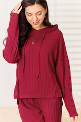 Stay Cozy Ribbed Hooded Top & Straight Pants Set, Outfit Sets, $ 35.00, A Moment Of Now™