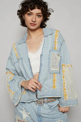 Light Blue Raw Hem Zip Up Denim Jacket - Stylish Accents, Jackets, $ 89.00, A Moment Of Now™