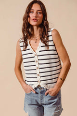 SO ME Buttoned Front Stripe Texture Knitted Sweater Vest, , $ 52.00, A Moment Of Now™