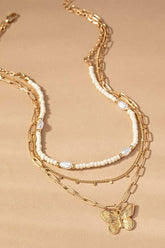 Elegant 3 Row Seed Bead & Chain Necklace, Necklaces, $ 25.00, A Moment Of Now™