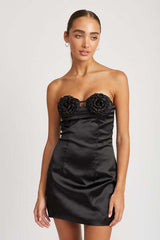 Rosette Bust Mini Party Dress - Black/Cream White, Dresses, $ 71.95, A Moment Of Now™