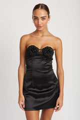 Rosette Bust Mini Party Dress - Black/Cream White, Dresses, $ 71.95, A Moment Of Now™