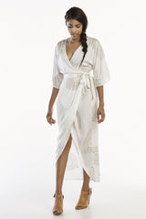 Peacock Maxi Wrap Dress in White + Gold | Boutique In USA, Dresses, $ 180.00, A Moment Of Now™