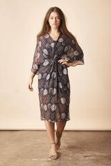 Dancing Umbrellas Twisted Midi Dress in Navy + Metallic | Boutique In USA, Dresses, $ 180.00, A Moment Of Now™