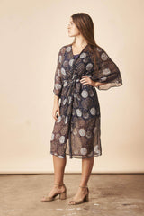 Dancing Umbrellas Twisted Midi Dress in Navy + Metallic | Boutique In USA, Dresses, $ 180.00, A Moment Of Now™