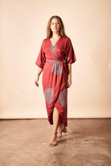 Peacock Kimono Maxi Wrap in Magenta + Silver | Boutique In USA, , $ 180.00, A Moment Of Now™