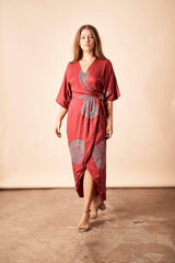 Peacock Kimono Maxi Wrap in Magenta + Silver | Boutique In USA, Dresses, $ 180.00, A Moment Of Now™